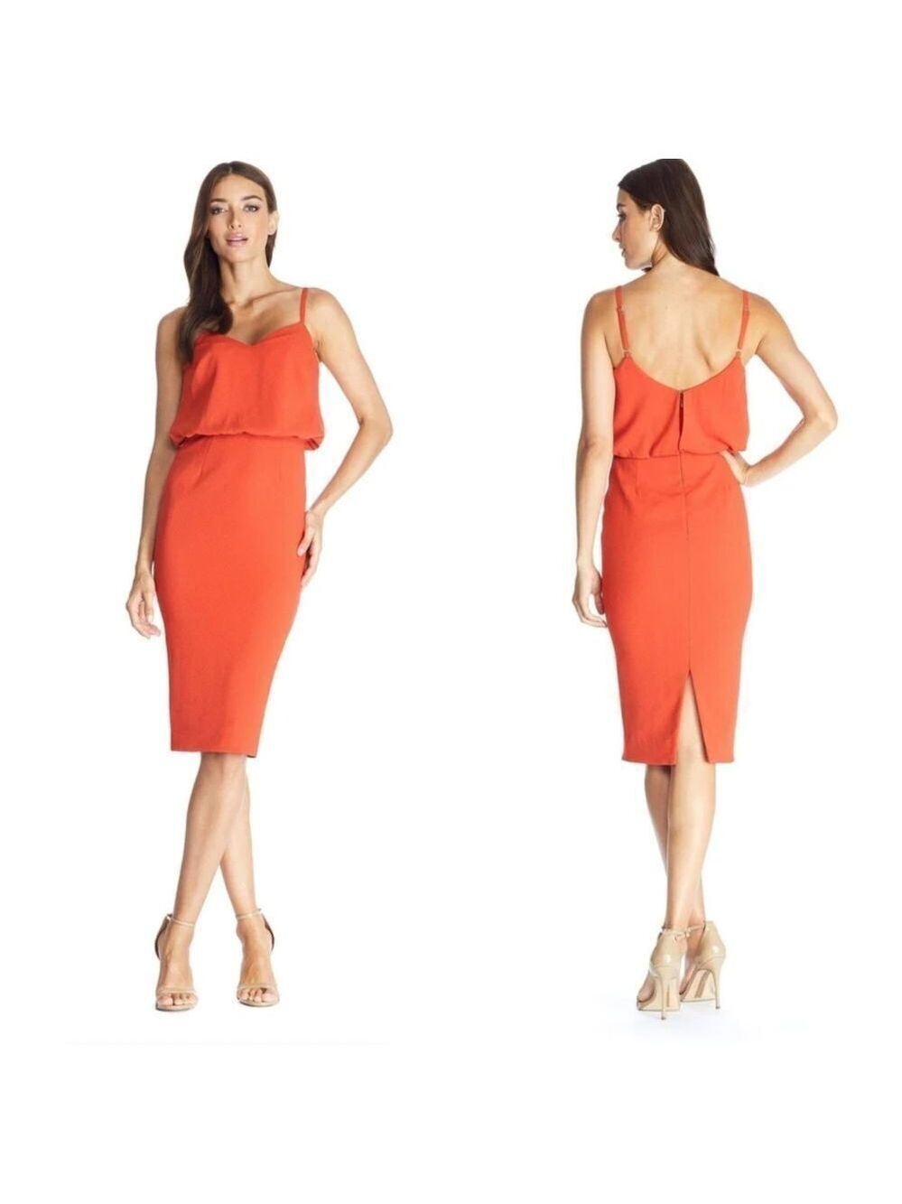 Dress the Population Alondra Midi Dress Poppy Red NWT